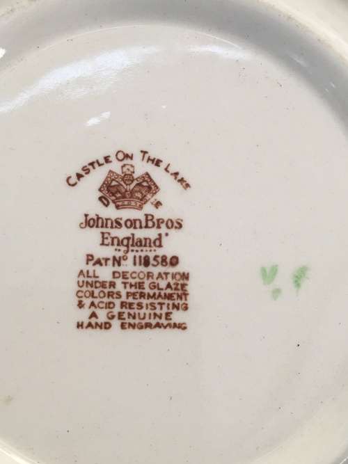 Discontinued Mid 1900s "Castle On The Lake" Brown Salad Bowl, By Johnsons brother England