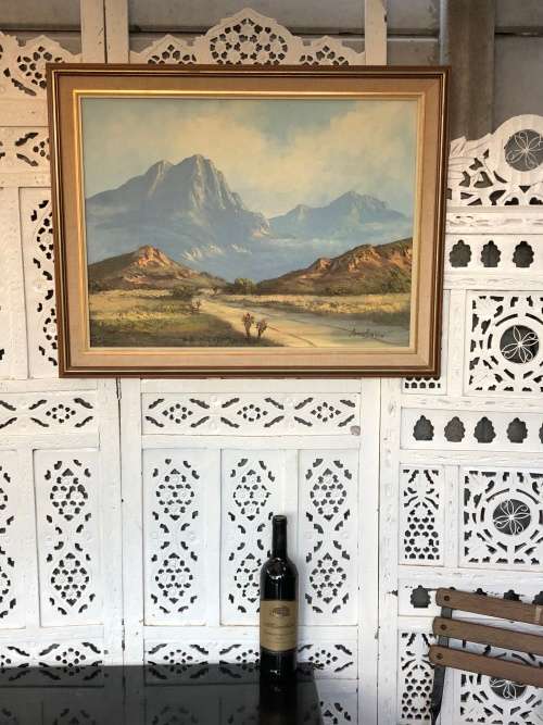 WOW !!! DONITA BENZIEN - GORGEOUS OIL ON CANVAS LANDSCAPE PAINTING IN A LOVELY VINTAGE FRAME