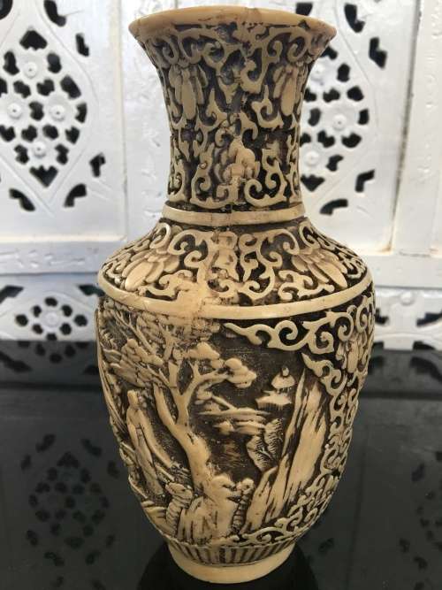 Antique Chinese Carved Cinnabar Vase With lots of character. Age related wear