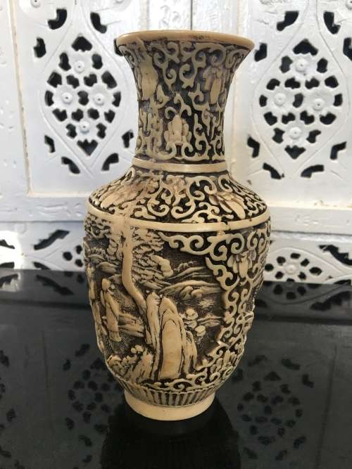 Antique Chinese Carved Cinnabar Vase With lots of character. Age related wear