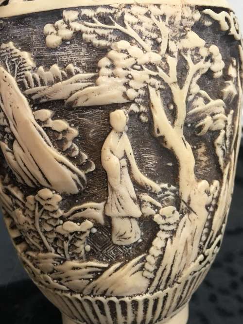 Antique Chinese Carved Cinnabar Vase With lots of character. Age related wear