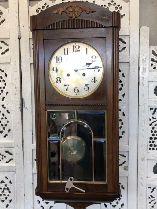 WHAT A BEAUTY !!! ANTIQUE GUSTAV BECKER MAHOGANY CASED WALL CLOCK CIRCA  EARLY 1900's WORKING 100%