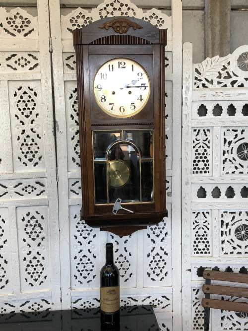 WHAT A BEAUTY !!! ANTIQUE GUSTAV BECKER MAHOGANY CASED WALL CLOCK CIRCA  EARLY 1900's WORKING 100%