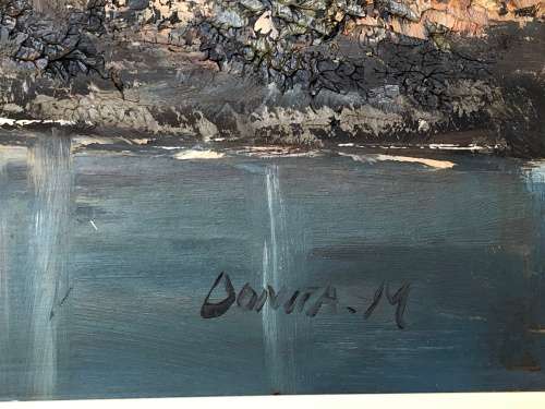 WOW !!! DONITA BENZIEN - GORGEOUS OIL ON BOARD LANDSCAPE PAINTING IN A LOVELY VINTAGE FRAME