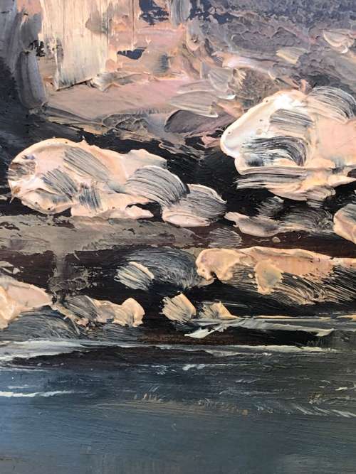 WOW !!! DONITA BENZIEN - GORGEOUS OIL ON BOARD LANDSCAPE PAINTING IN A LOVELY VINTAGE FRAME