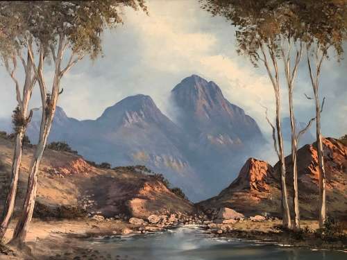 WOW !!! DONITA BENZIEN - GORGEOUS OIL ON BOARD LANDSCAPE PAINTING IN A LOVELY VINTAGE FRAME