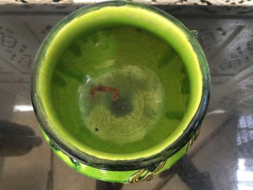 Magnificent Detailed Antique Japanese Meiji  Awaji Flambe Glazed Moriage Dragon Jardiniere.