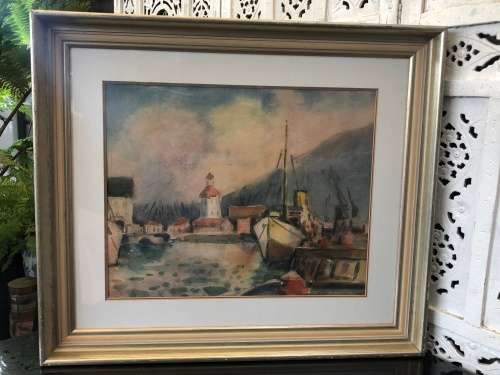 WOW !!! CHARLES THEODORE VILLET - BEAUTIFUL FRAMED WATERCOLOR PAINTING - AUTHENTICATED BEHIND c1947