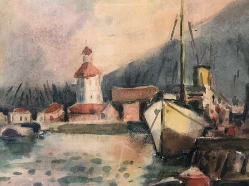 WOW !!! CHARLES THEODORE VILLET - BEAUTIFUL FRAMED WATERCOLOR PAINTING - AUTHENTICATED BEHIND c1947