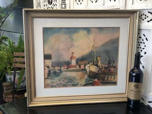 WOW !!! CHARLES THEODORE VILLET - BEAUTIFUL FRAMED WATERCOLOR PAINTING - AUTHENTICATED BEHIND c1947