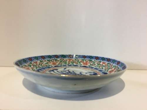 A lovely old Rare Chinese  1912-1949 Hand painted Rice Saucer, Lotus flower, pond & duck Symbolic