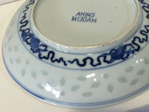 A lovely old Rare Chinese  1912-1949 Hand painted Rice Saucer, Lotus flower, pond & duck Symbolic