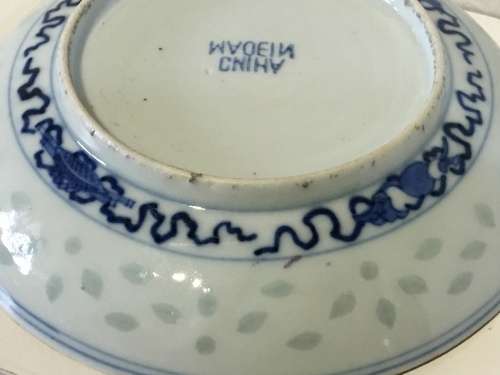 A lovely old Rare Chinese  1912-1949 Hand painted Rice Saucer, Lotus flower, pond & duck Symbolic