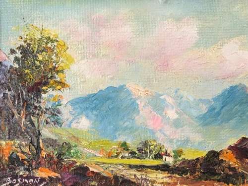 INVESTMENT ART !!! BERNARD BOSMAN (1911 - 1981) STUNNING GILT FRAMED OIL ON BOARD LANDSCAPE