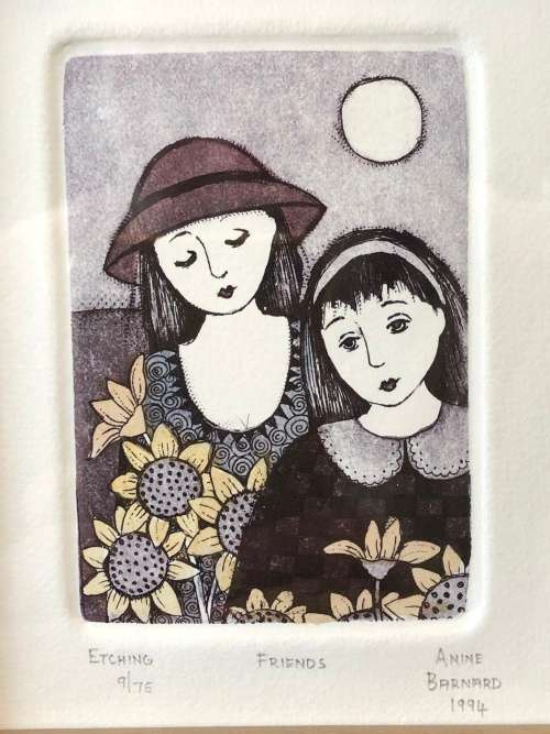 ANINE BARNARD - SA LISTED ARTIST - LTD NUMBERED 9/75 AND SIGNED ETCHING TITLED "FRIENDS" 1994