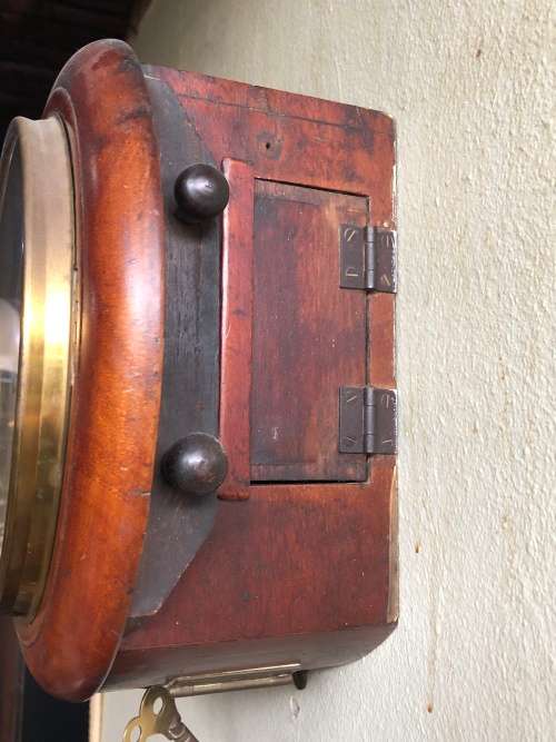 WOW !! STUNNING 1860's MAHOGANY CASED FUSEE MOVEMENT STATION CLOCK - WORKING 100%