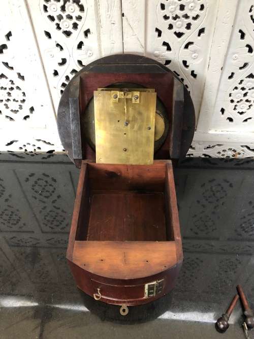 WOW !! STUNNING 1860's MAHOGANY CASED FUSEE MOVEMENT STATION CLOCK - WORKING 100%