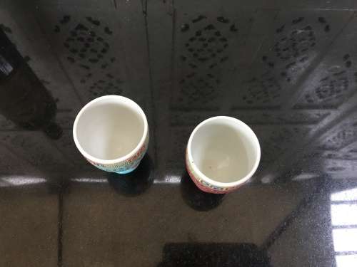 Vintage Hand Painted Red Enamel Zhongguo Jingdezhen Chinese Porcelain Egg Cups x 2