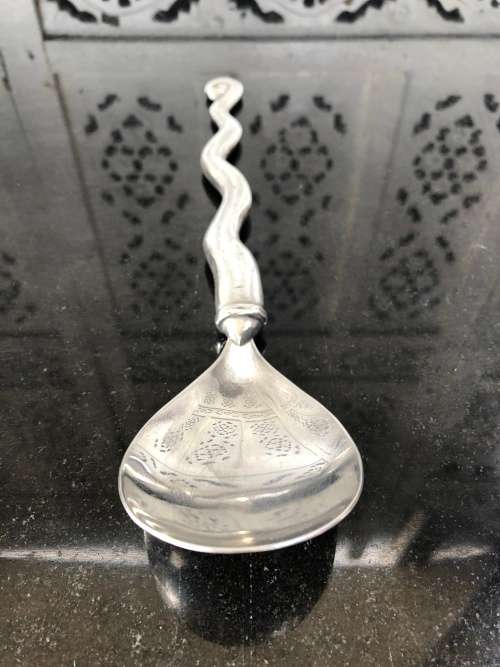 WOW !!! VINTAGE CARROL BOYES PEWTER SALAD SERVERS - WAVE PATTERN