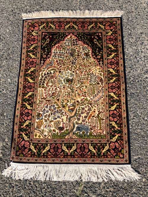 INVESTMENT OPPORTUNITY ~ A RARE AND VALUABLE EXQUISITE QUM PURE SILK PERSIAN CARPET - TREE OF LIFE
