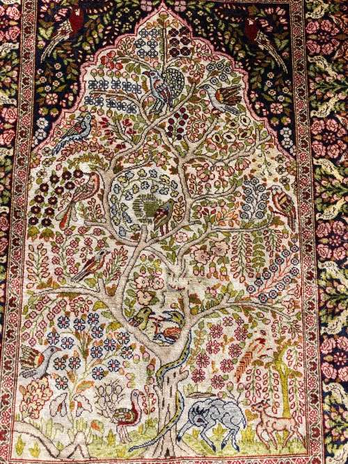 INVESTMENT OPPORTUNITY ~ A RARE AND VALUABLE EXQUISITE QUM PURE SILK PERSIAN CARPET - TREE OF LIFE
