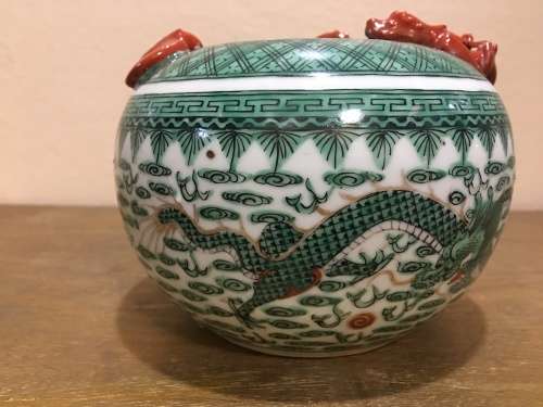 Magnificent Detailed Hong Kong c1950s Chinese Porcelain Applied Dragon & Bat- Large Brush Pot.