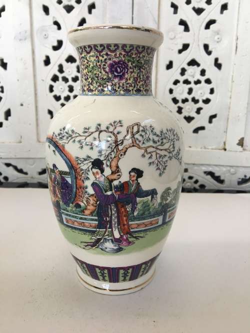 A Delightful Chinese Marked 20cm Baluster Vase Ladies in the Palace Gardens
