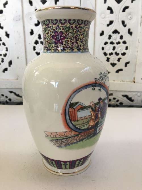 A Delightful Chinese Marked 20cm Baluster Vase Ladies in the Palace Gardens