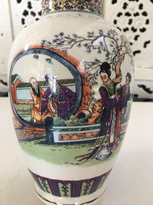 A Delightful Chinese Marked 20cm Baluster Vase Ladies in the Palace Gardens
