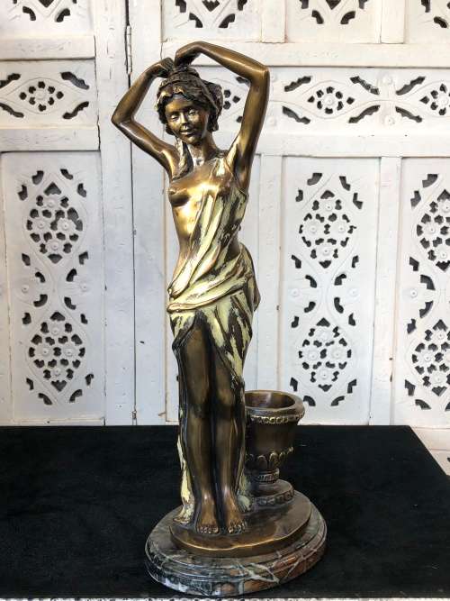 WOW !!! GORGEOUS SIGNED ART DECO SEMI-NUDE BRONZE ON A MARBLE BASE - STUNNING INVESTMENT PIECE