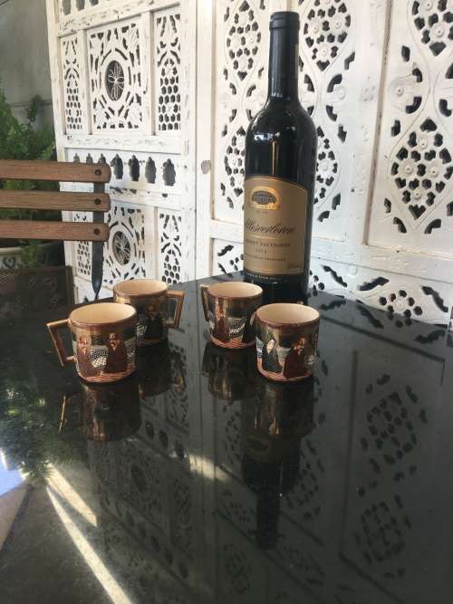 Ultra Rare Japanese  Ryozan Meiji Period Satsuma c1880 Deity & Dragon Morriage Small Cups x 4