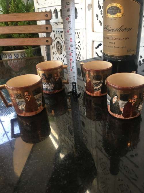 Ultra Rare Japanese  Ryozan Meiji Period Satsuma c1880 Deity & Dragon Morriage Small Cups x 4