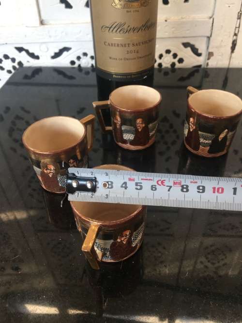 Ultra Rare Japanese  Ryozan Meiji Period Satsuma c1880 Deity & Dragon Morriage Small Cups x 4