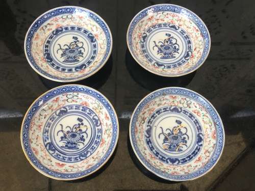 Lot 4 Chinese  Rice Grain Pattern c1920-PRC Kaishu Mark signed Wan Yu, Hand Painted Bowls Kiln Stamp