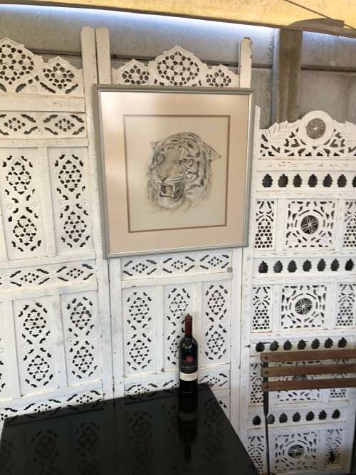 WOW !!! ABSOLUTELY STUNNING ORIGINAL MIXED MEDIA OF A TIGER BY FA BURNLEY DATED 1968