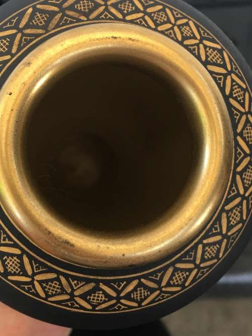 Beautiful Meiji c1868-1912 Satsuma Shimazu Clan Family Crest, Kazan Black & Gold Vase