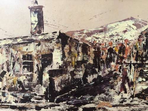 WOW !!! GORDON NISSEN - ORIGINAL OIL ON PAPER - SIGNED AND DATED 1975 - FRAMED BEHIND GLASS