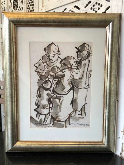 INVESTMENT ART~ HENNIE NIEMANN (1941 - ) WATERCOLOR ON HANDMADE PAPER - TITLED "THE MOTHERS" 2010