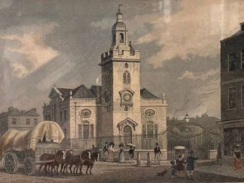 JAMES TINGLE (1790-1858) ENGRAVING TITLED "ST MARY'S WHITECHAPEL" DRAWN BY THOMAS SHEPHERD 1792-1864