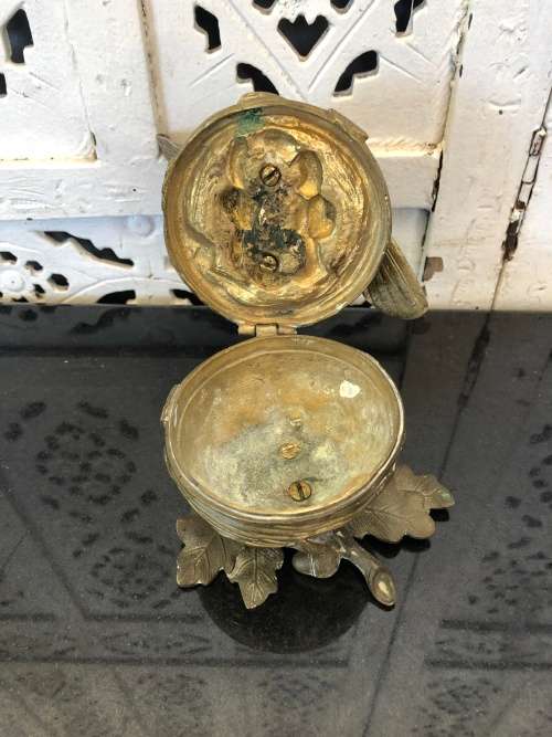 WOW !!! STUNNING FIRE GILDED BRONZE BIRD ON THE NEST LIDDED TRINKET BOX - c1800's