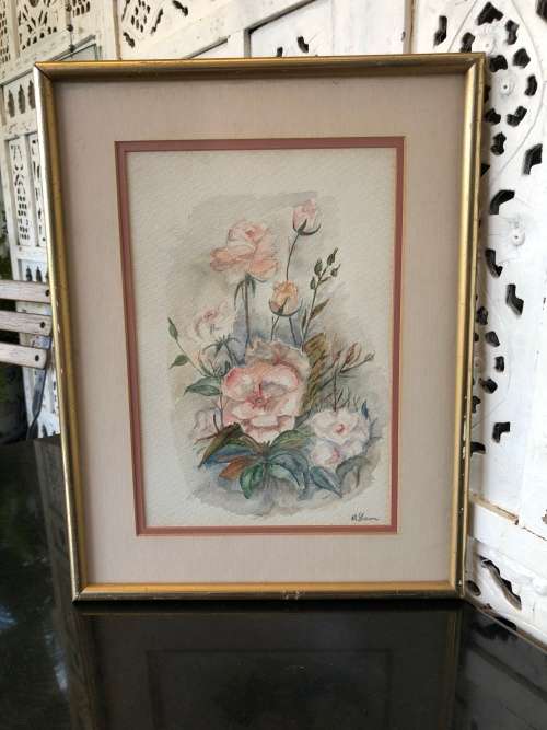 BEAUTIFUL M. STORM ORIGINAL STILL LIFE OF FLOWERS WATERCOLOR - FRAMED , SIGNED
