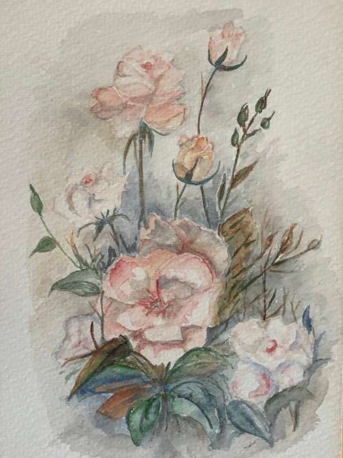 BEAUTIFUL M. STORM ORIGINAL STILL LIFE OF FLOWERS WATERCOLOR - FRAMED , SIGNED