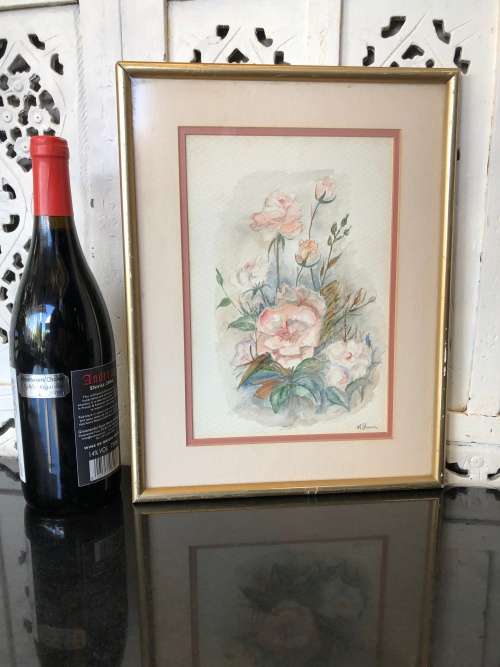 BEAUTIFUL M. STORM ORIGINAL STILL LIFE OF FLOWERS WATERCOLOR - FRAMED , SIGNED