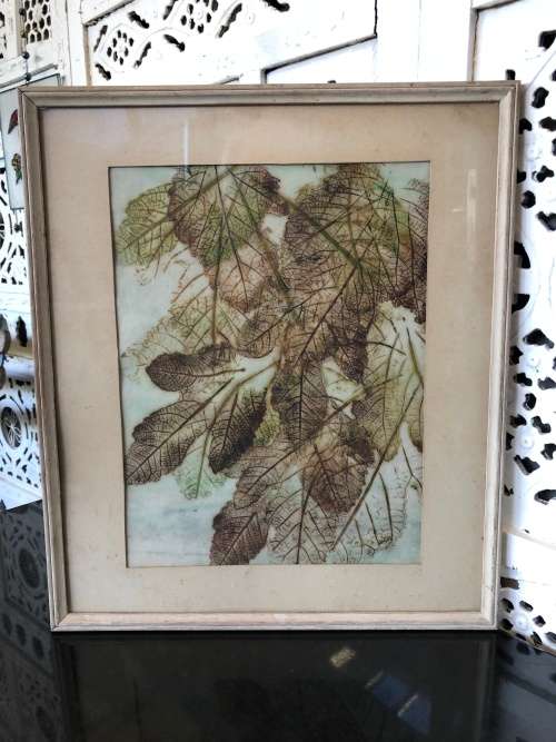 WOW !!! JOAN MURRAY ORIGINAL WATERCOLOR PAINTING OF LEAVES - FRAMED , SIGNED AND DATED 1960's
