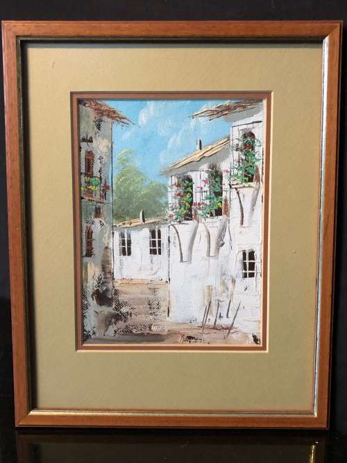 WOW !!! CUTE FRAMED OIL ON BOARD TUSCAN SCENE - SIGNED BUT ILLEGIBLE