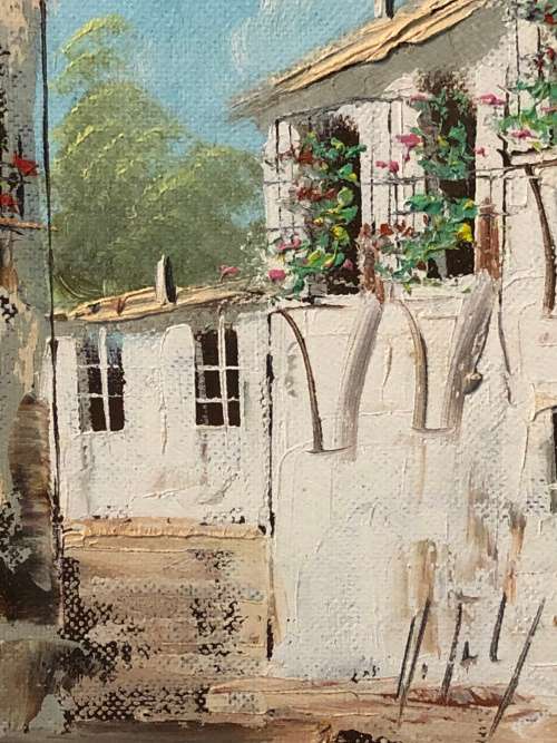 WOW !!! CUTE FRAMED OIL ON BOARD TUSCAN SCENE - SIGNED BUT ILLEGIBLE