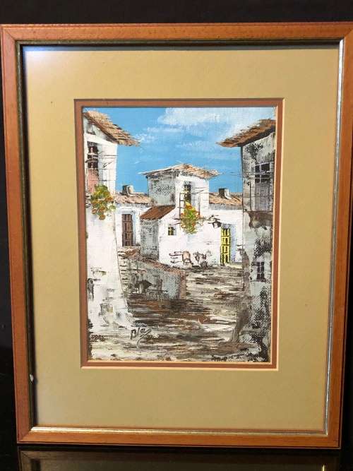 WOW !!! CUTE FRAMED OIL ON BOARD TUSCAN SCENE - SIGNED BUT ILLEGIBLE