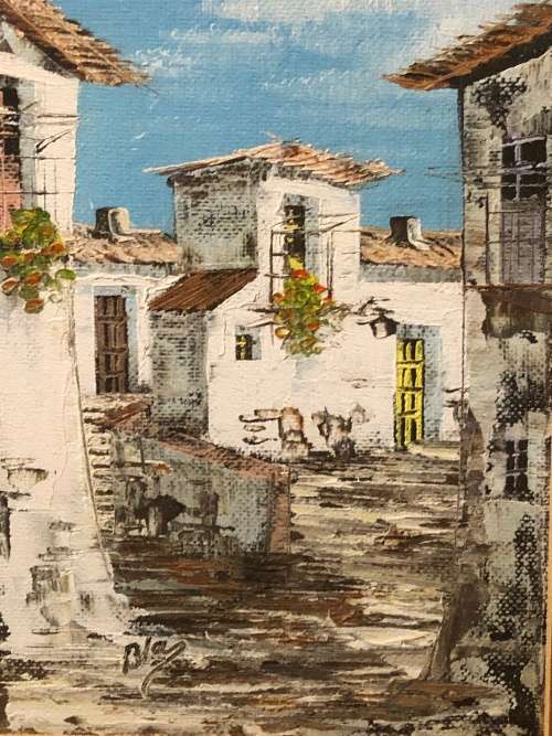 WOW !!! CUTE FRAMED OIL ON BOARD TUSCAN SCENE - SIGNED BUT ILLEGIBLE