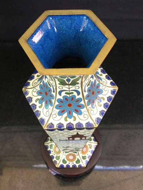 Beautiful Antique Chinese Cloisonne Vase Depicting Guanyin The Goddess of Mercy