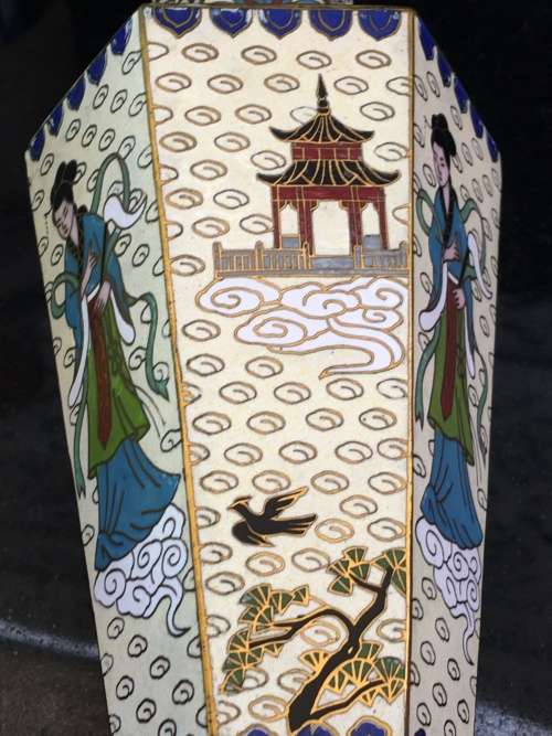 Beautiful Antique Chinese Cloisonne Vase Depicting Guanyin The Goddess of Mercy
